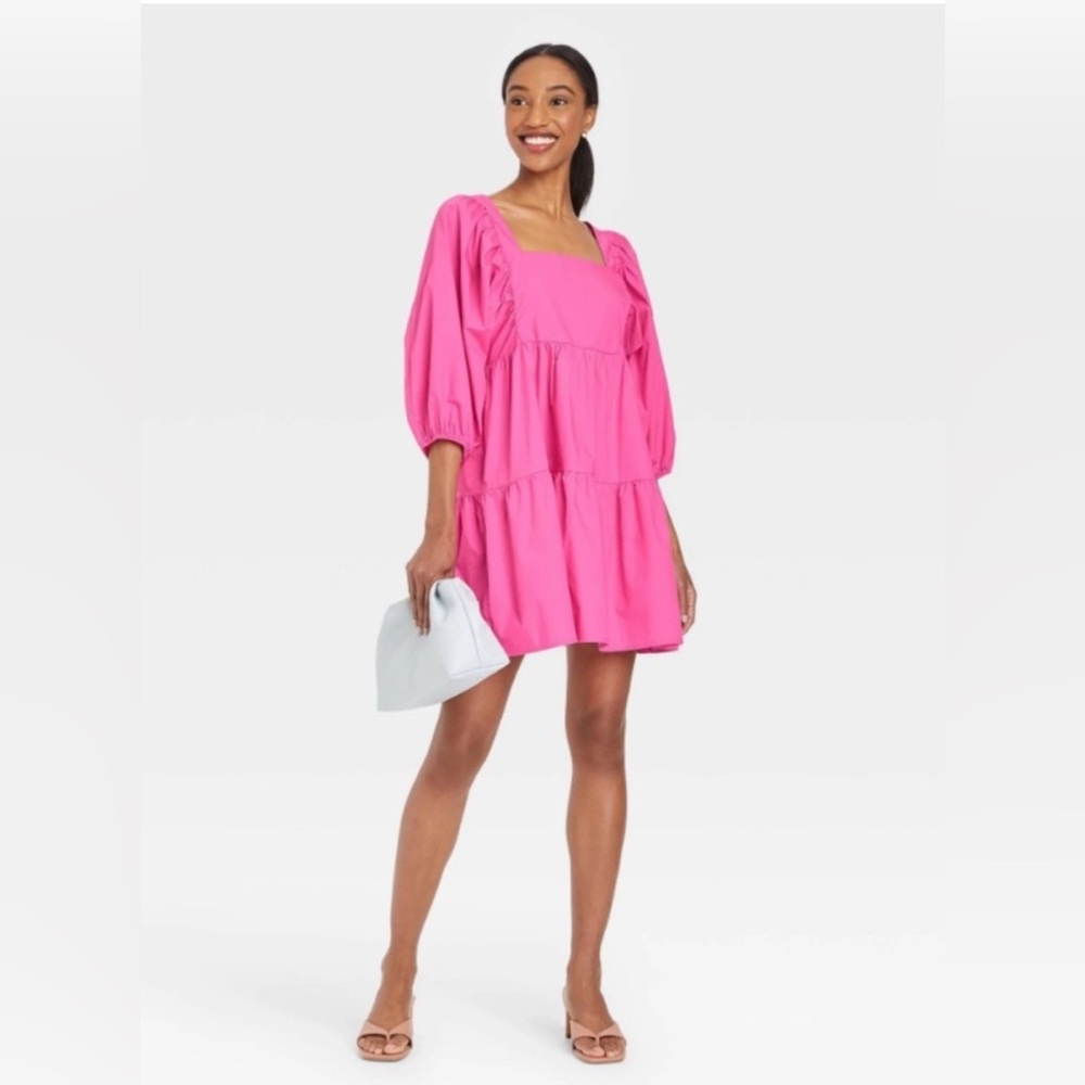 A New Day Pink Balloon Sleeve Babydoll Dress Size Small